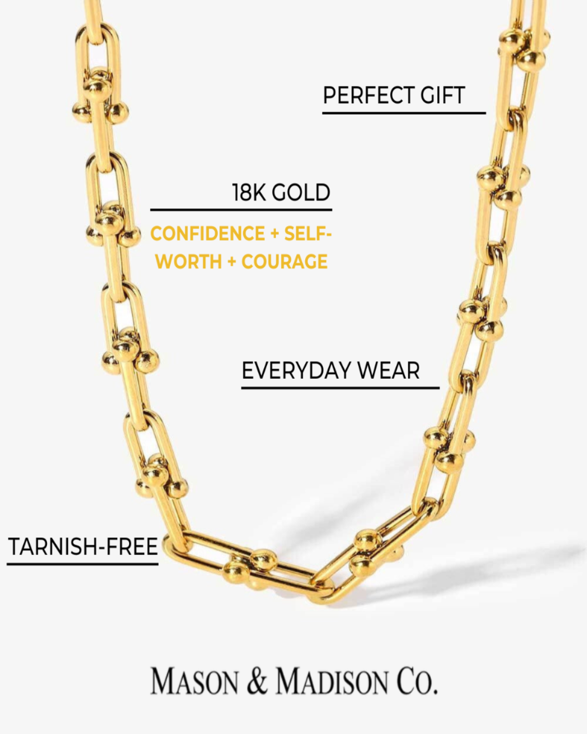 18K Gold Link Chain + Heart Pearl Pendant Necklace Stack Bundle