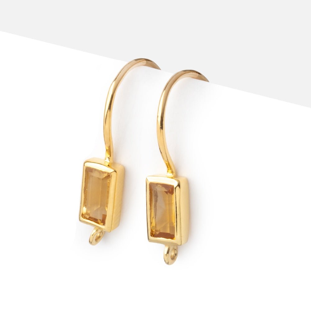 18mm Citrine Baguette Ear Wire Set of 2 pieces