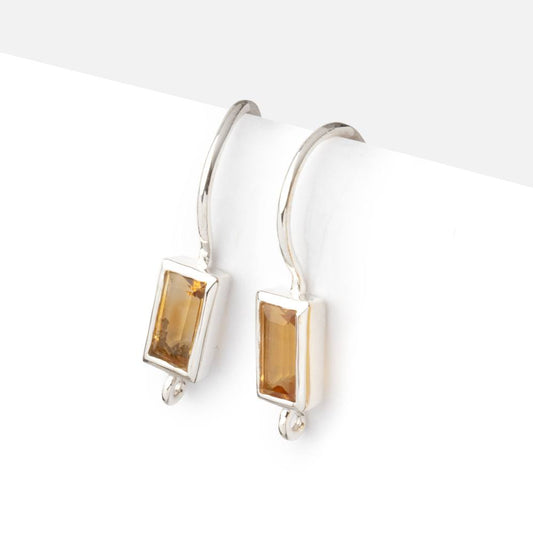 18mm Citrine Baguette Ear Wire Set of 2 pieces