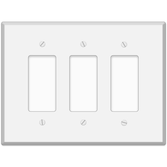 3-Gang Jumbo Oversize Wall Plate Cover – Compatible with Decora® Devices – White Painted Metal – Made in USA