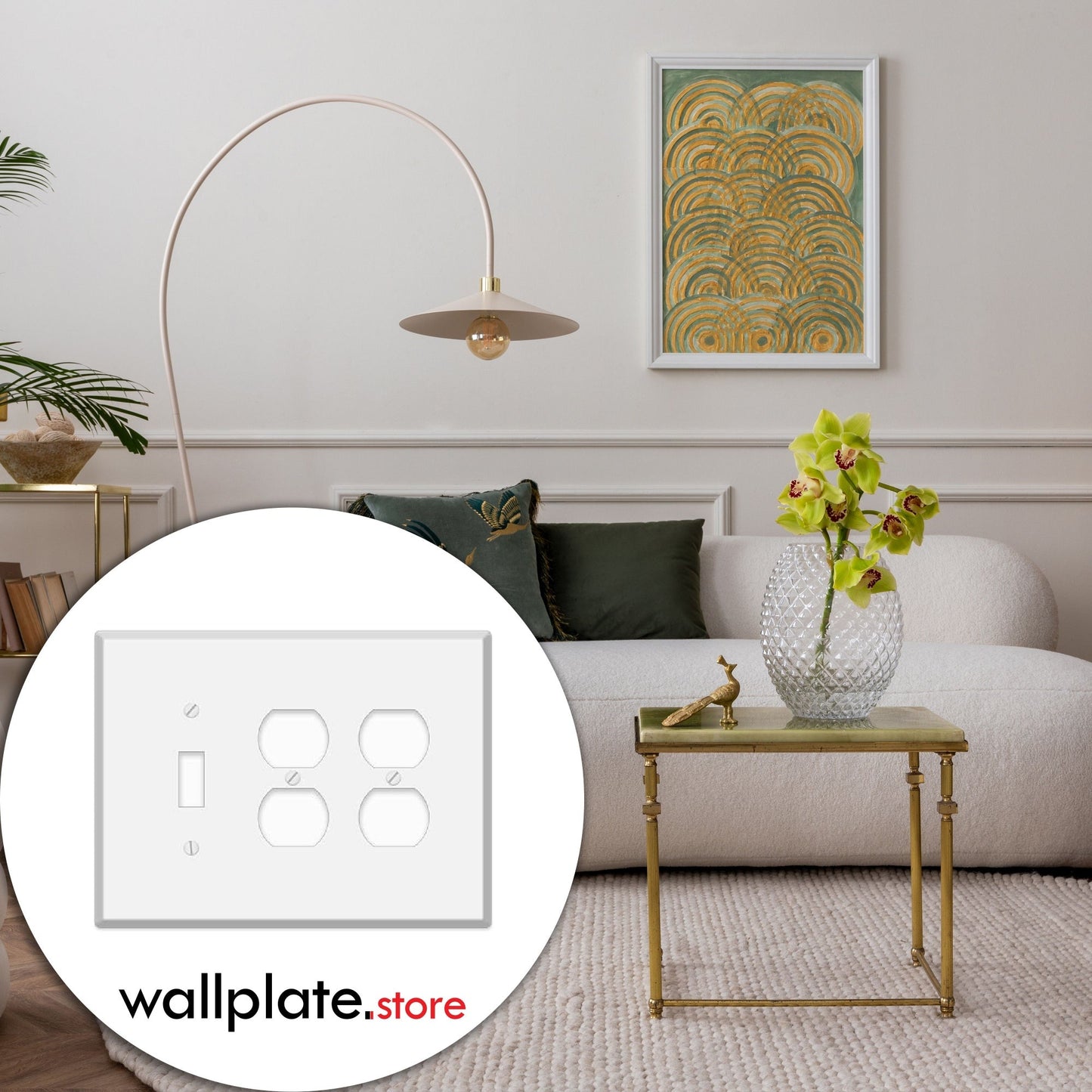 3 Gang Oversized, with 1 toggle and 2 duplex, White Painted Metal Wallplate - Made in USA