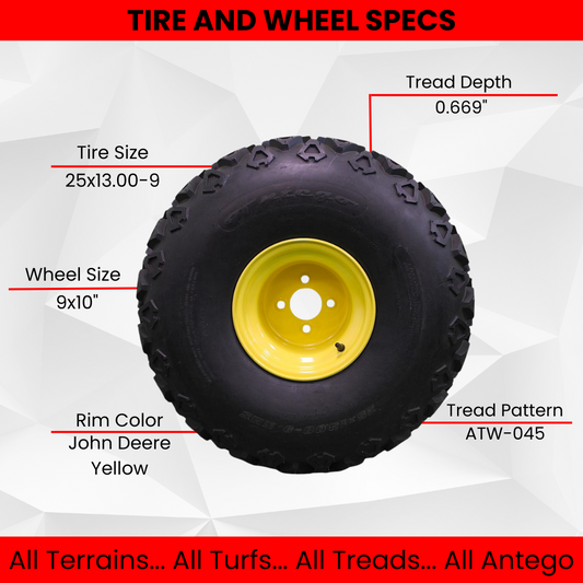 25x13.00-9 John Deere Gator Rear Wheel and Tire Assy Perfectly Replaces AM143569 M118819 (Set of 4)