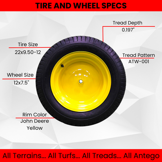 22x9.50-12 4 Ply Turf Tires & Wheels for John Deere Lawn & Garden Mower Turf Tires (Qty: 1)