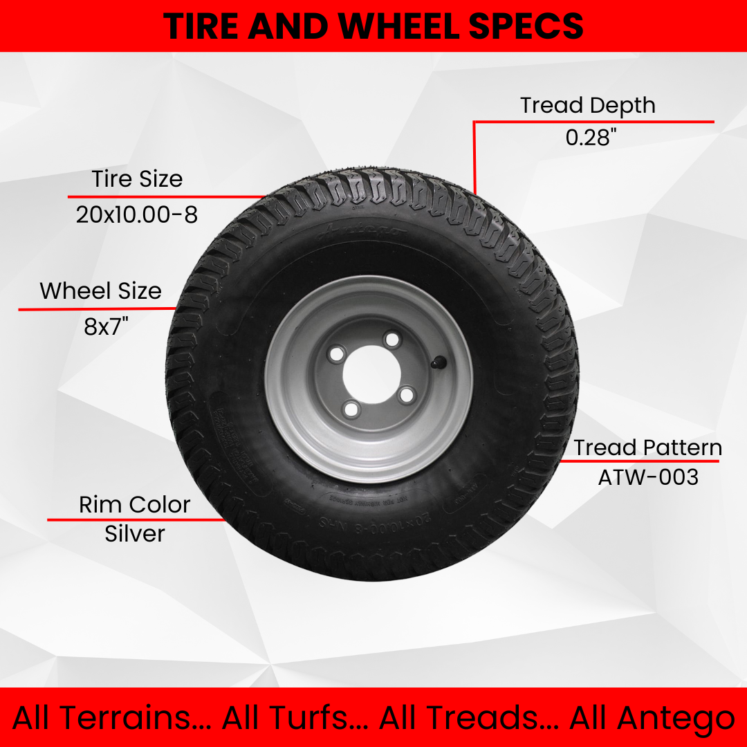 20x10.00-8  4 Ply Turf Tires with 8x7 Wheels  Lawn & Garden Mower and Golf Cart (Qty: 1)