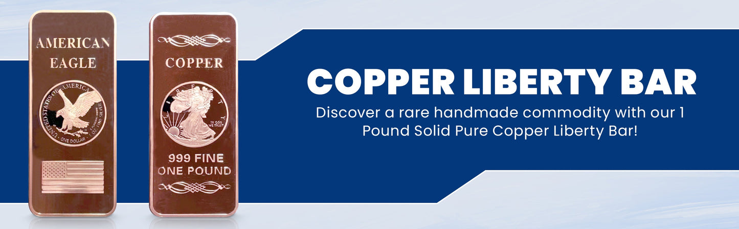 1 LB Troy Ounce/OZ .999 Pure American Metal Walking Liberty Eagle BAR Gold Copper Silver Precious Metals Pound Paperweight Pure Element CU Chemistry