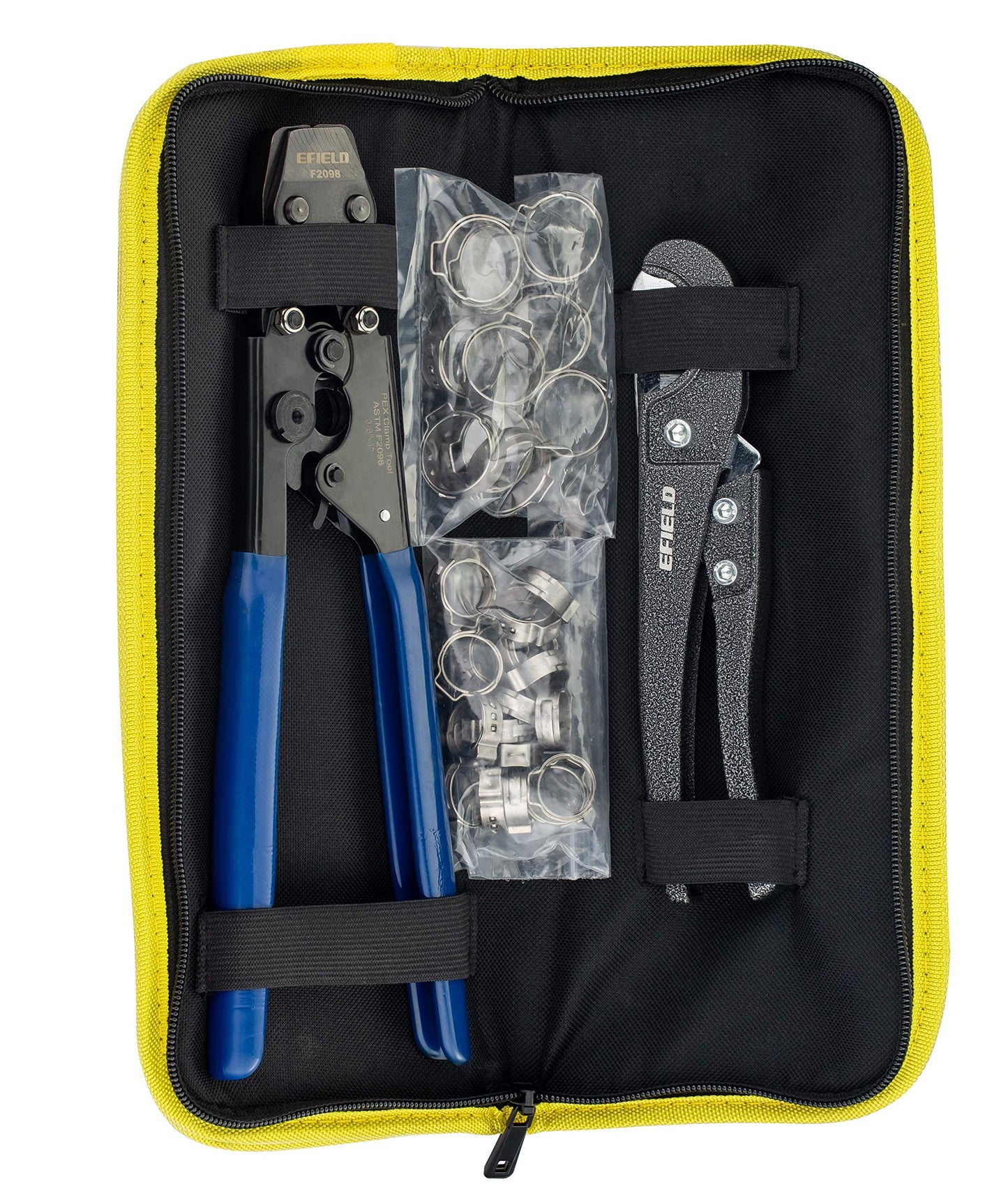 1/2" 2 x100ft, 200ft PEX-B Tubing (Blue & Red), Brass PEX Fittings, Crimping Tool, Cinch Clamps, Cutter, J Clamps (All in One Bundle)