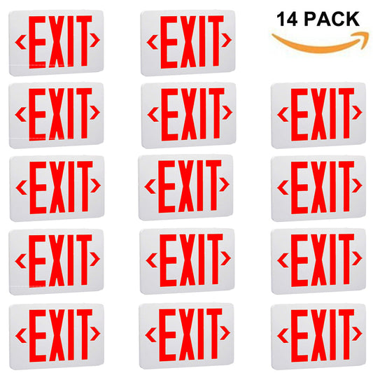 LED Exit Sign with 90min Battery Backup, Double Face, 120/277V, Hardwired Red Letter Exit Lights for Business, ETL Listed-14 Pack