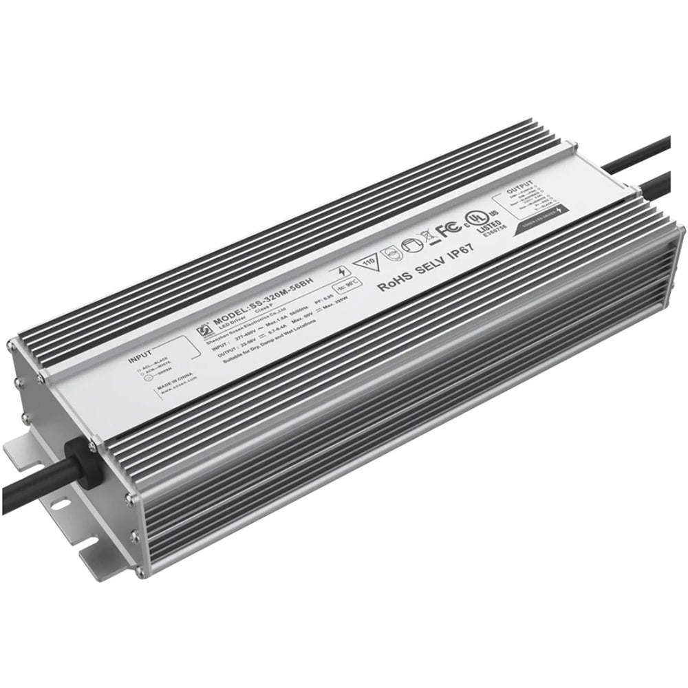 Sosen SS-320M-56BH 320W LED Driver Power Supply Transformer 277-480V AC to 32-56V DC Low Voltage Output IP67 Waterproof 0-10V Dimmable LED Drivers