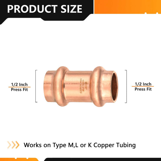 1/2" Press Copper Coupling w/Stop (Lead Free)