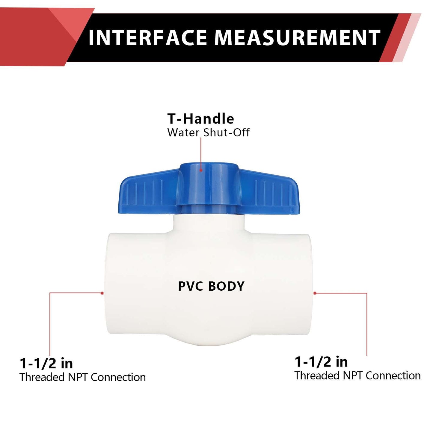 1-1/2" PVC Ball Valve, FPT Threaded, Sch. 40