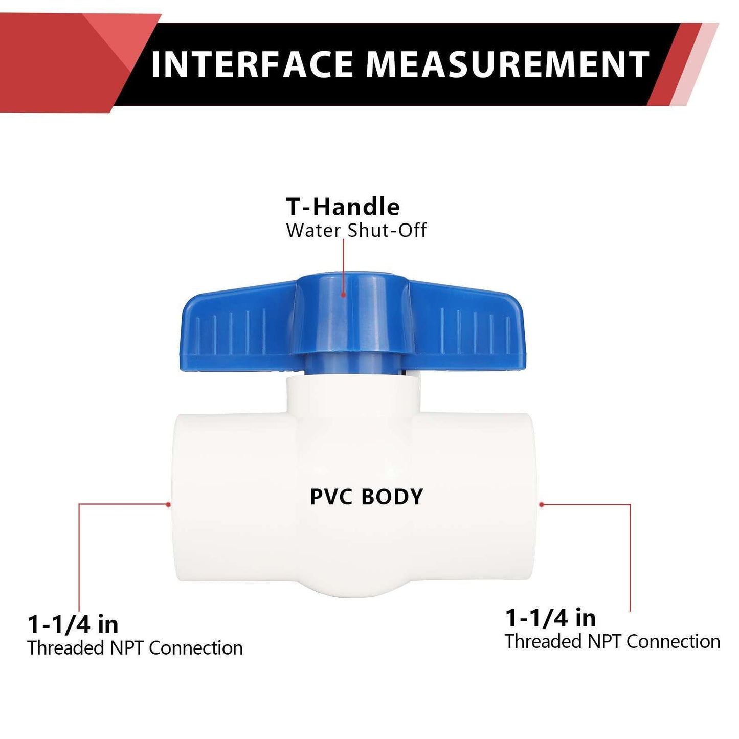 1-1/4" PVC Ball Valve, FPT Threaded, Sch. 40