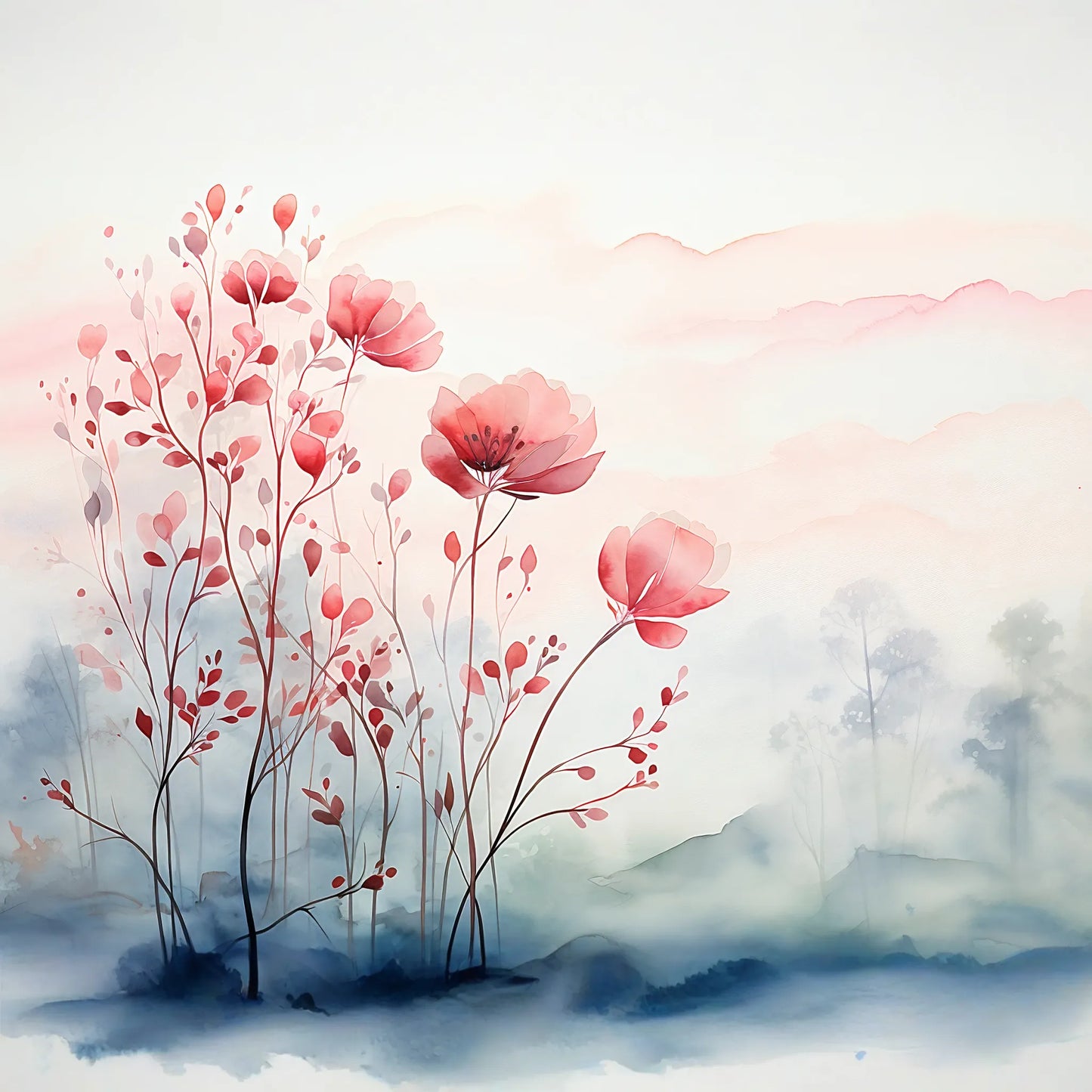 Minimalist Red Flower Mural