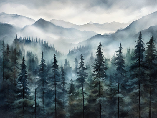 Foggy Forest Mountains Mural