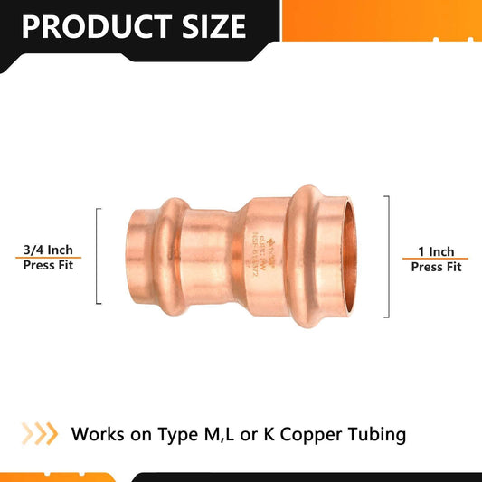 1" x 3/4"  Copper Press x Press Coupling NO Stop (Lead Free)