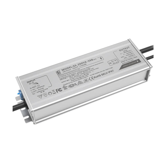 Sosen SS-200VA-56B 200W LED Driver Power Supply Transformer 100-277V AC to 22-56V DC Low Voltage Output Dimmable Drivers for Outdoor LED Lighting