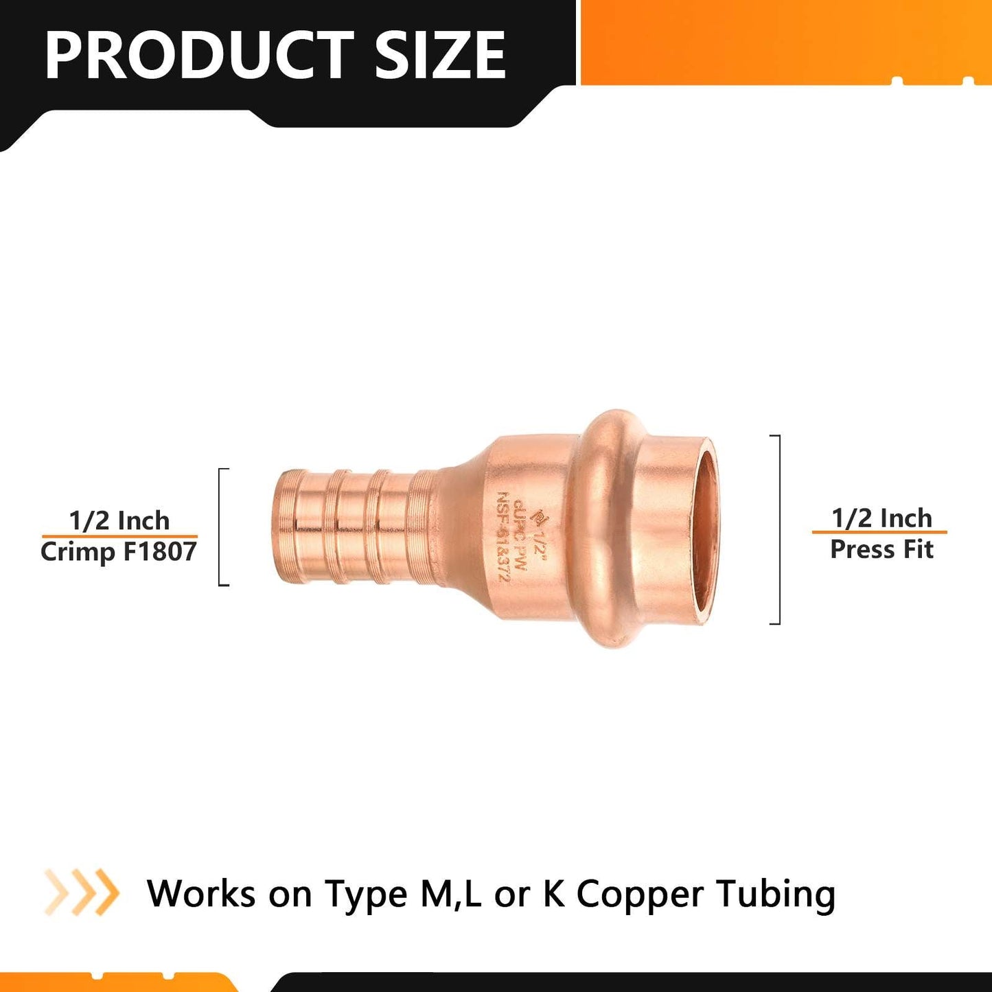 1/2" Press Copper x 1/2" PEX Crimp Adapter (Lead Free)