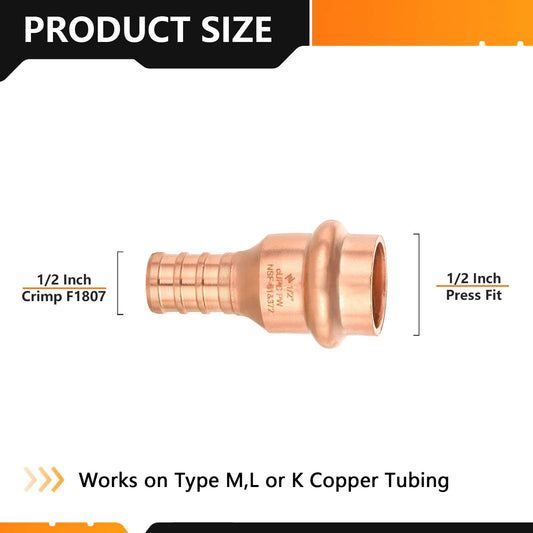 1/2" Press Copper x 1/2" PEX Crimp Adapter (Lead Free)