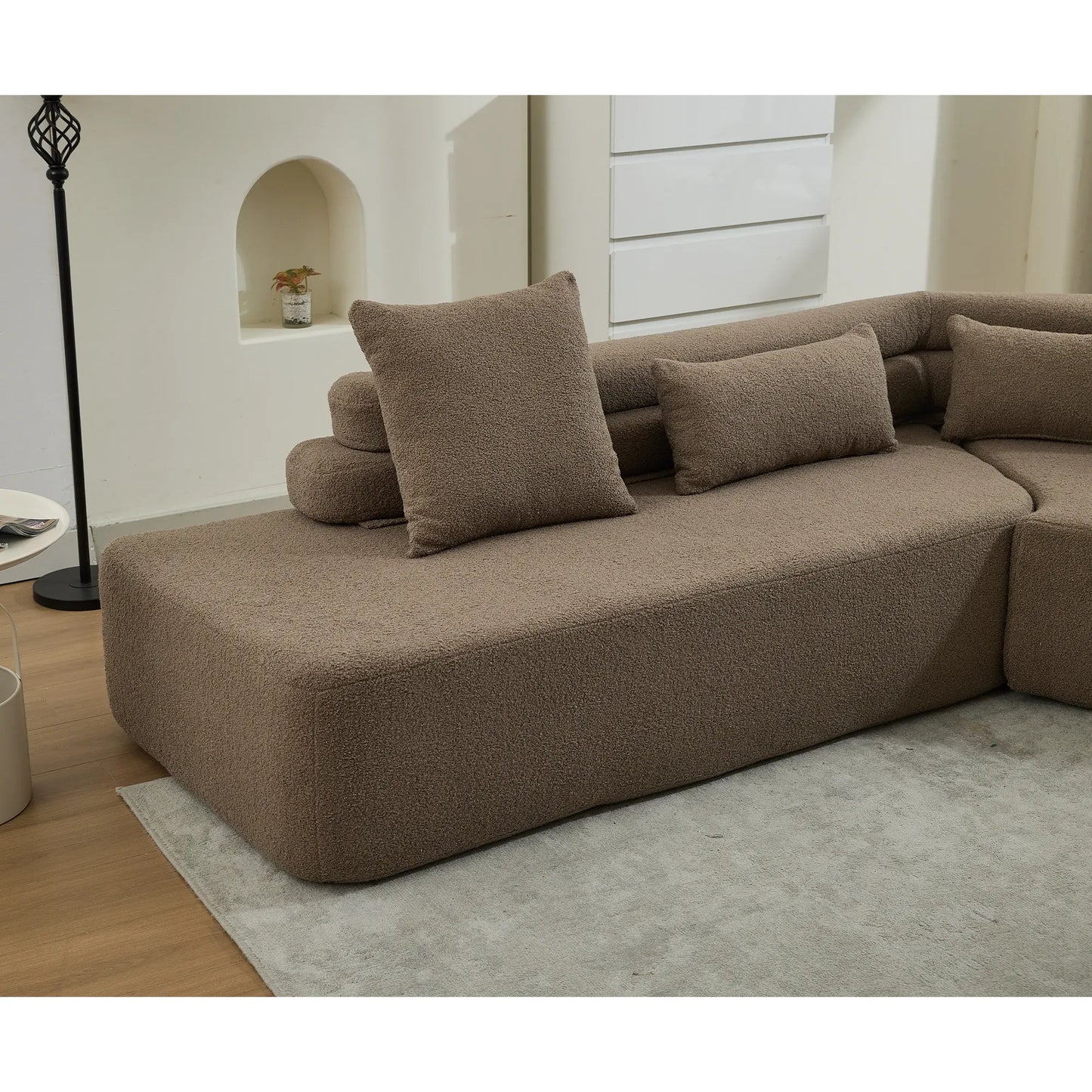 128"Minimalist Cloud Sectional Couch ,Modern Couches ,4-Seater ,No Assembly,Two modular sofa,Boucle Teddy Fabric, upholstered , anti-wrinkle fabric,Brown