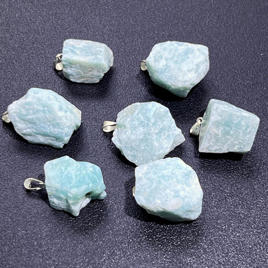 Amazonite Rough Raw Crystal Pendant (Silver Plated Bail) Gemstone Jewelry Necklace Supply