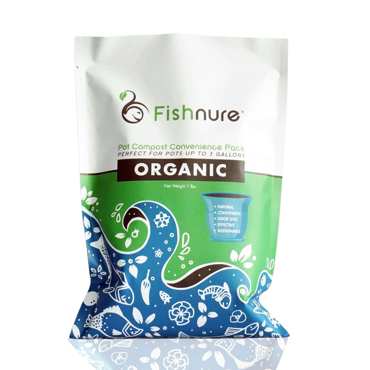 Fishnure 1 pound convenience pack - one pot one bag - Odorless Organic Humus Compost Fish Manure Fertilizer