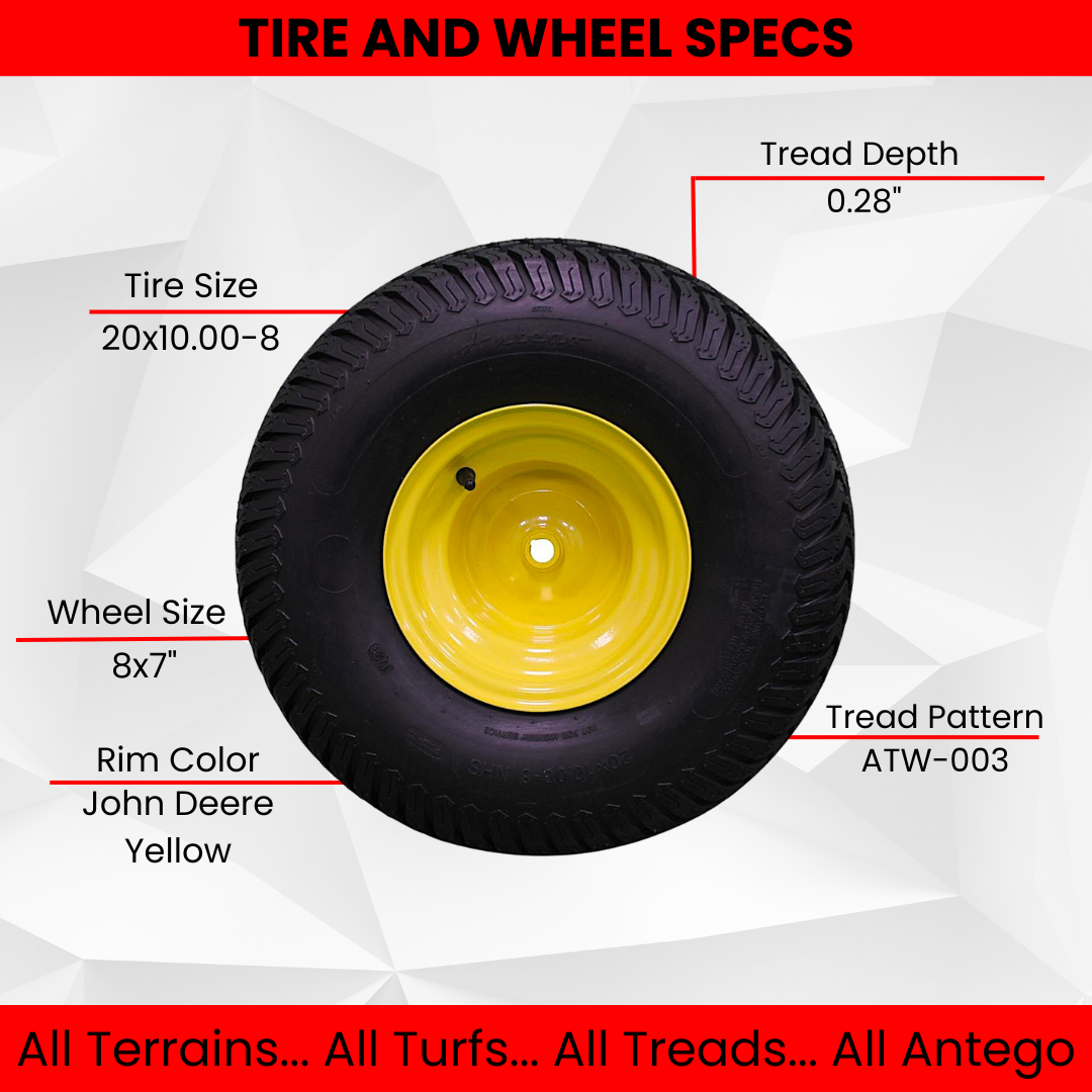 (Set of 4) 20x10.00-8 Tires & Wheels 4 Ply for Lawn & Garden Mower Turf Tires ATW-003 Tread