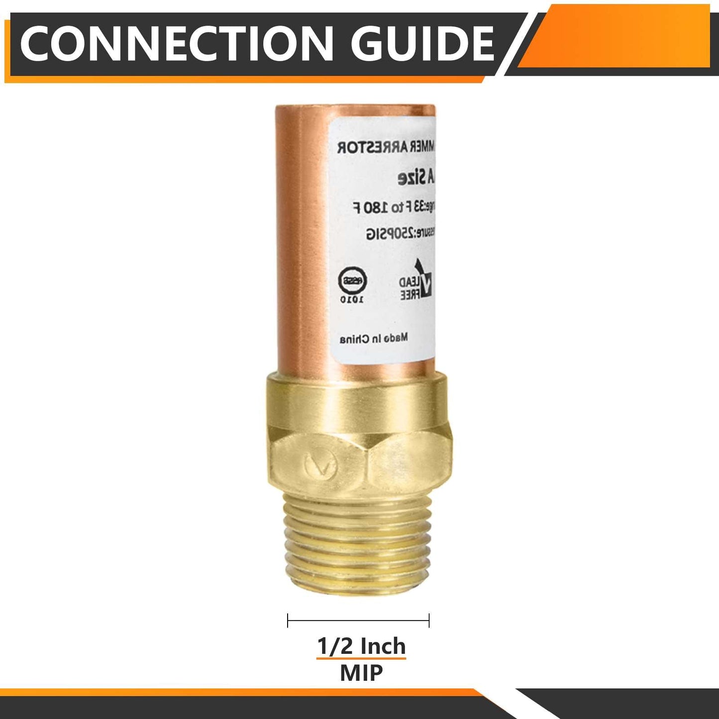 1/2" MIP Connection, Straight Water Hammer Arrestor, Copper