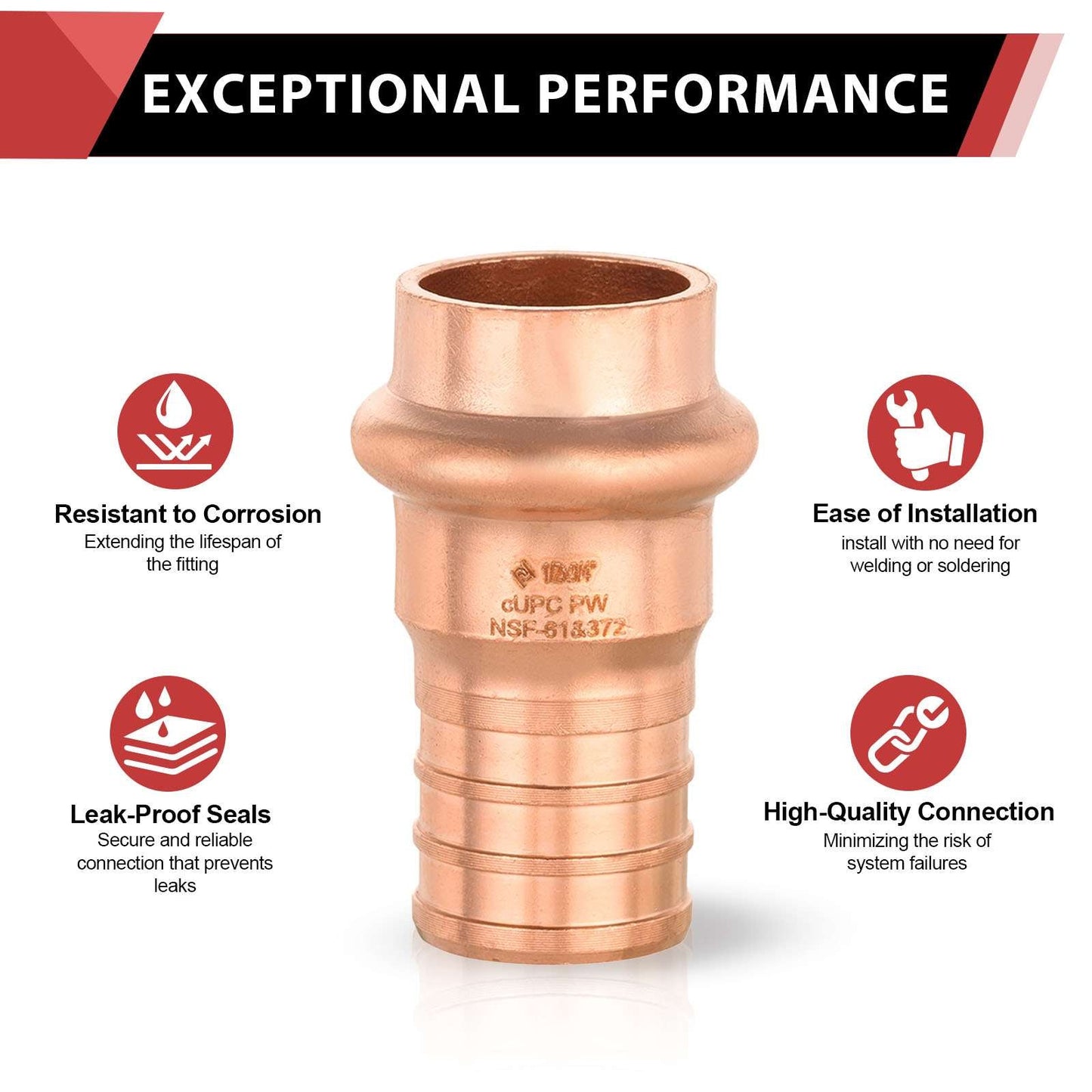 1/2" Press Copper x 3/4" PEX-B Crimp Adapter (Lead Free)