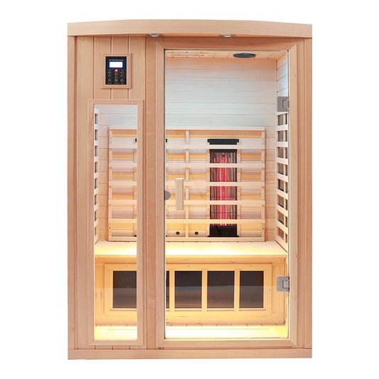 2-Person Low EMF FAR-Infrared Heat Wood Home Personal Spa Sauna With Ceramic Heaters, 1760W (SAK25714)