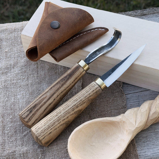 2-Piece Spoon Carving Knife Set with Leather Sheaths