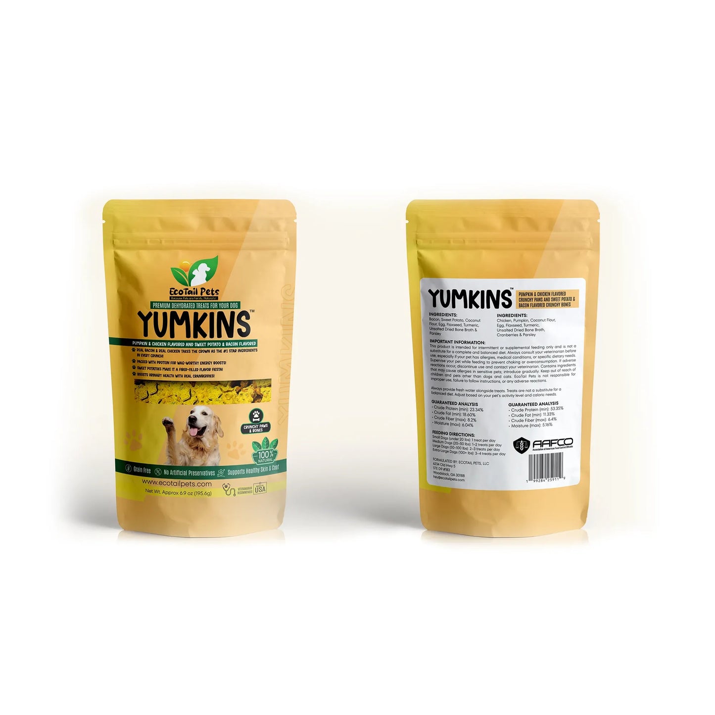 𝗦𝗨𝗕𝗦𝗖𝗥𝗜𝗣𝗧𝗜𝗢𝗡 • Yumkins™: 3 x (6.9oz) Pumpkin & Chicken Flavored Paws and Sweet Potato & Bacon Flavored Bones - Bundle