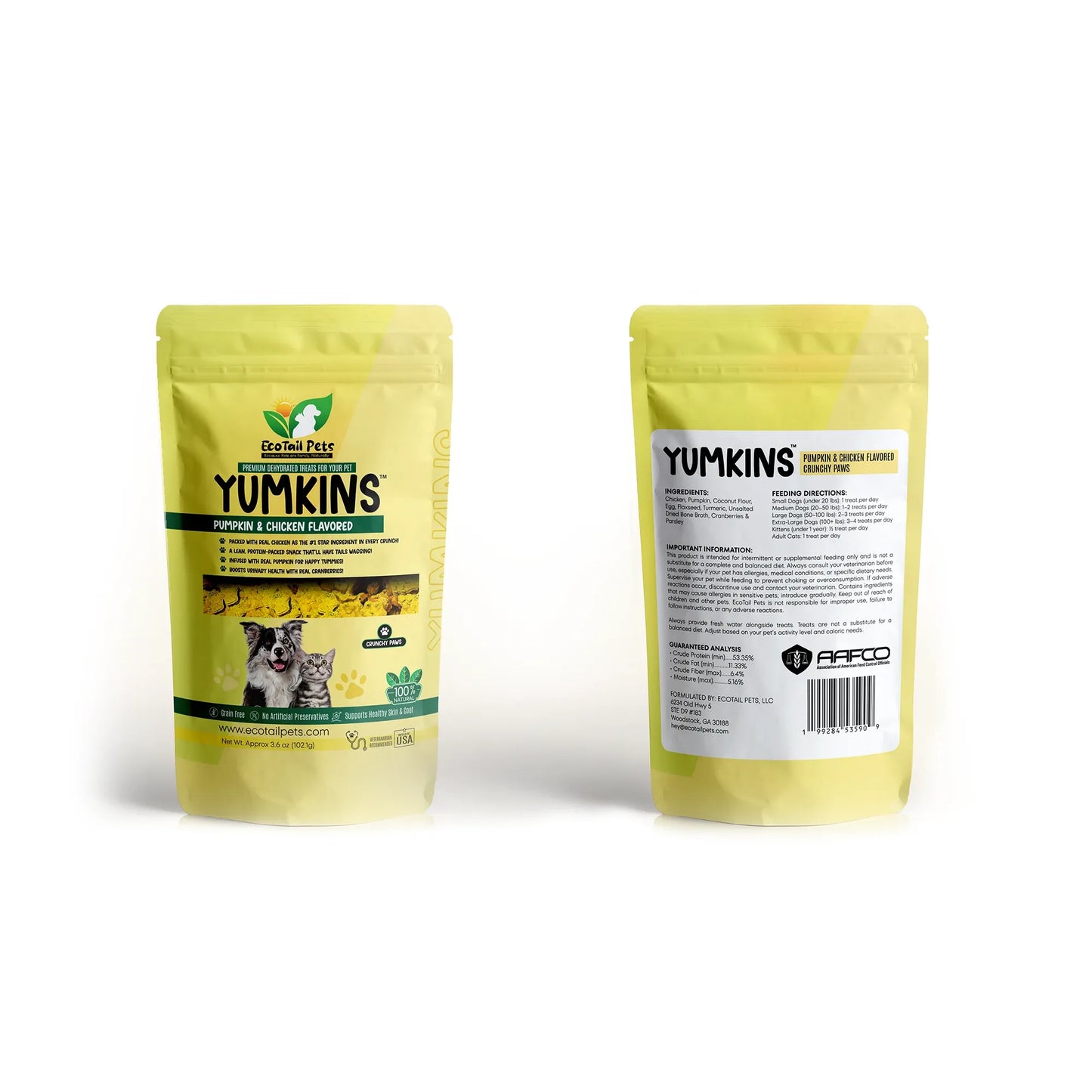 𝗦𝗨𝗕𝗦𝗖𝗥𝗜𝗣𝗧𝗜𝗢𝗡 • Yumkins™: 3 x (3.6oz) Pumpkin & Chicken Flavored Paws – Bundle