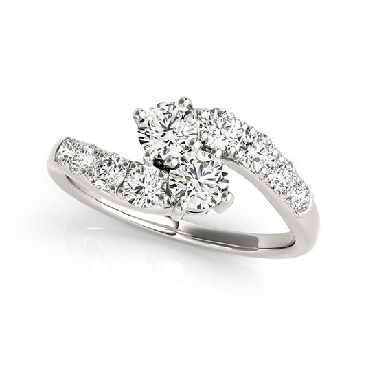 14k White Gold Two Stone Overlap Design Diamond Ring (1 cttw)