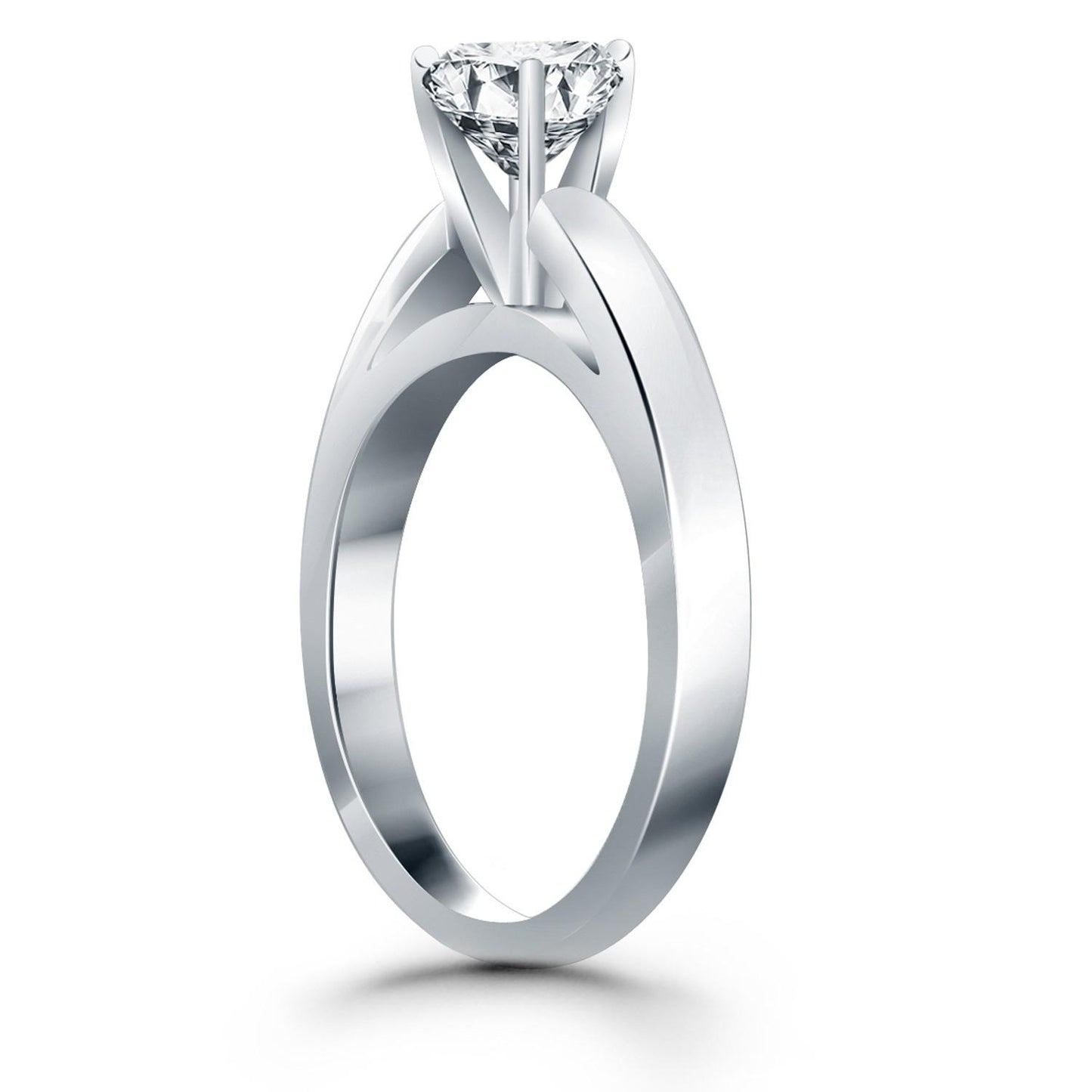 14k White Gold Classic Wide Band Cathedral Solitaire Engagement Ring