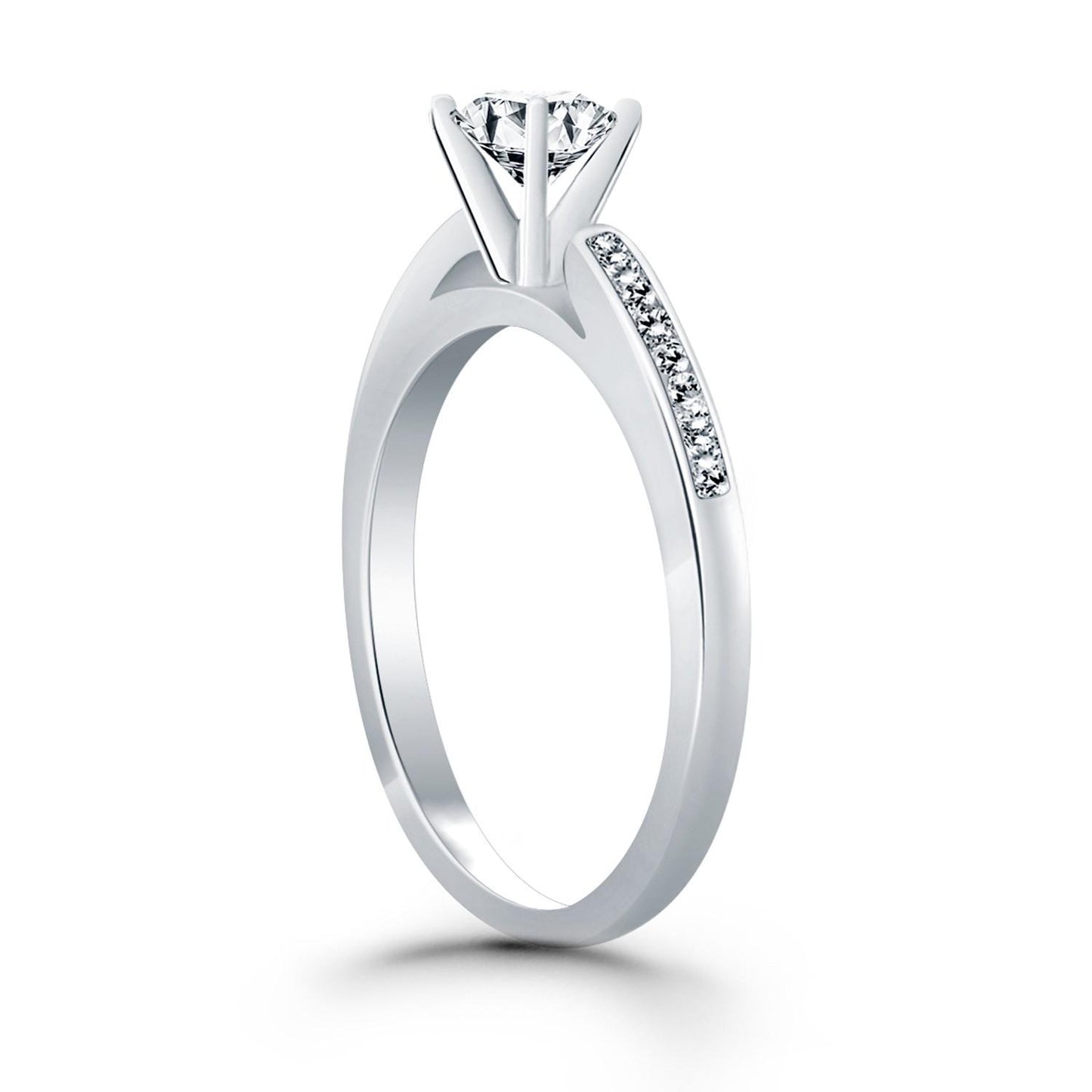 14k White Gold Diamond Channel Cathedral Engagement Ring