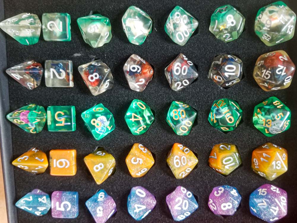 (Resin) 7-Dice Sets Gift Box | 5 Sets, Different Colors, Dungeons & Dragons Dice