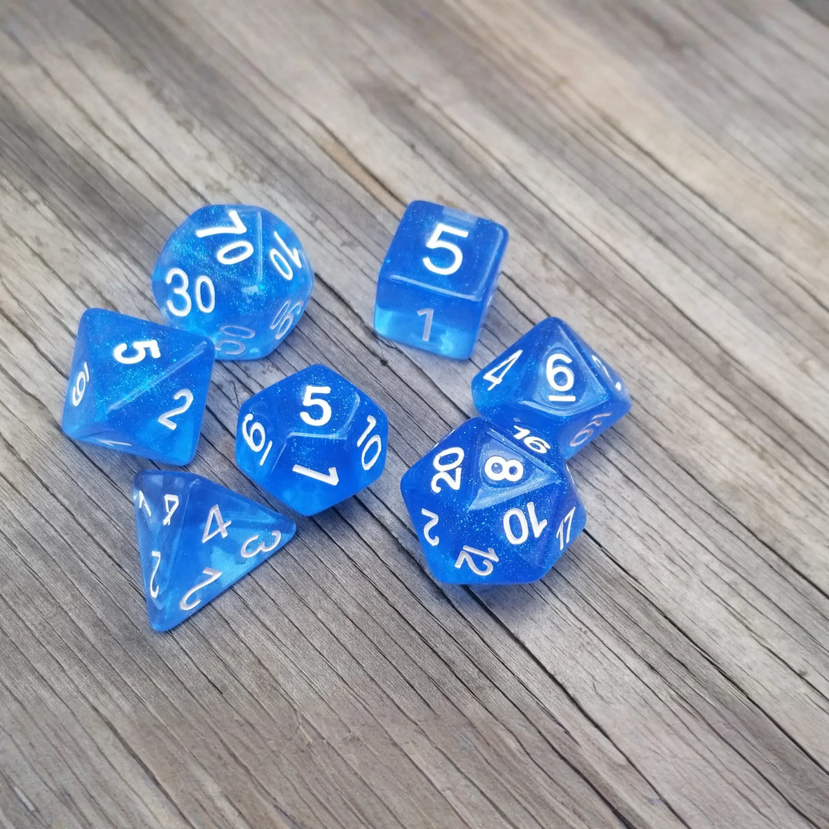 Time Walker | Blue w/White Glitter 7-Dice Set RPG Dice Set