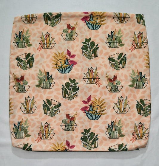 Beige, peach front and back. Catus and flowers. Size: 18"x18"