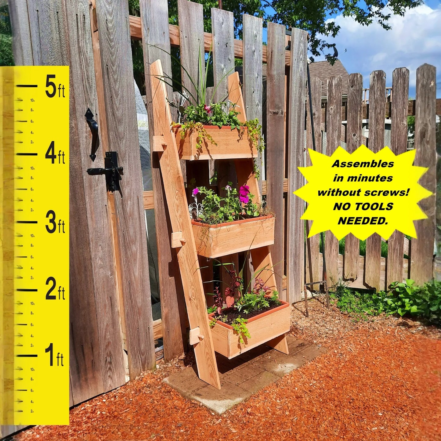 3-Tier Vertical Cedar Standing Planter Box