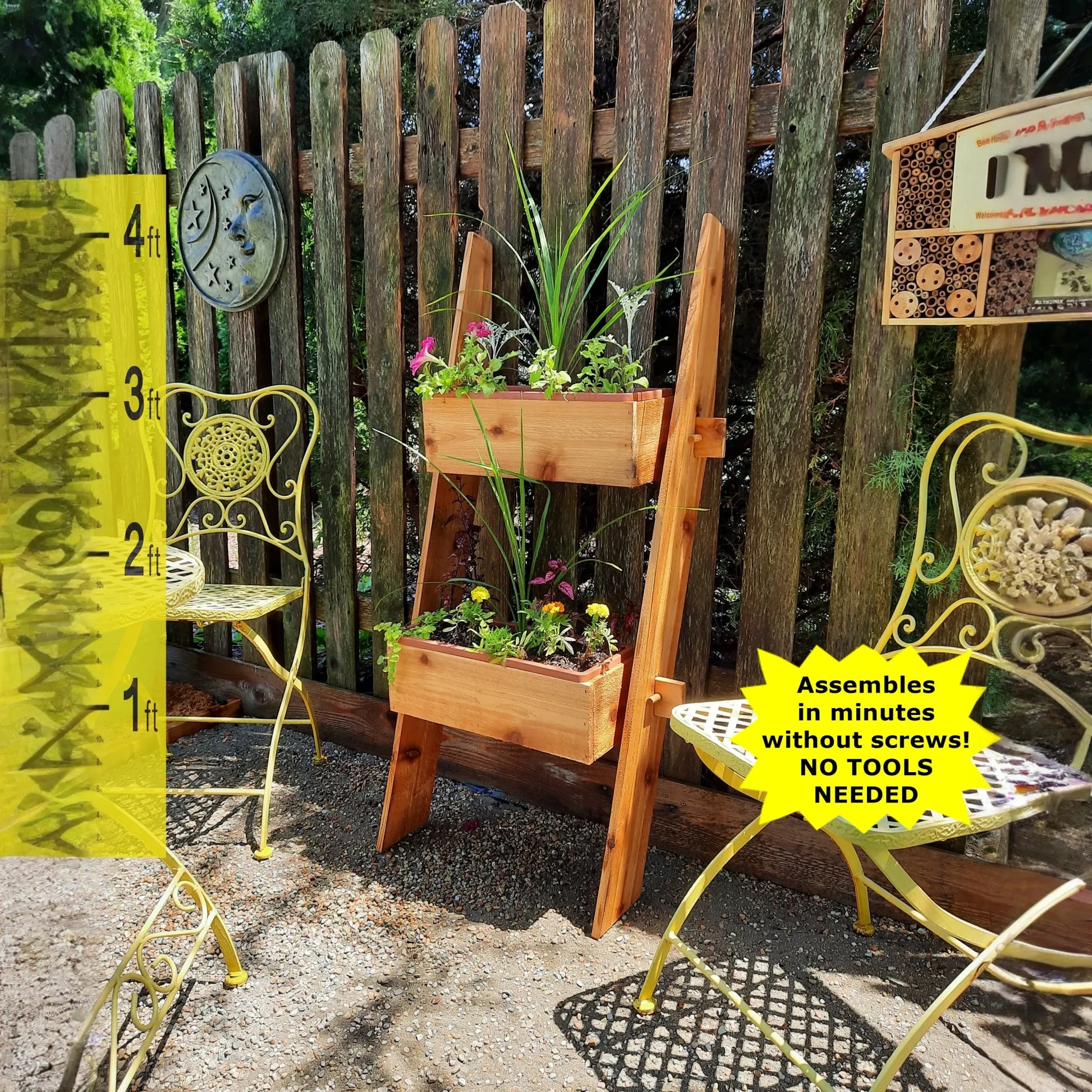 2-Tier Vertical Cedar Ladder Planter Box for Small Spaces