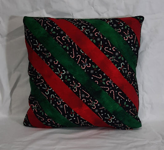 15"x15" Candy Cane with green and red striped pillow cover