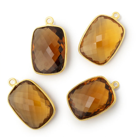 20x16mm Vermeil Bezel Whiskey Quartz Faceted Rectangle Pendant 1 piece