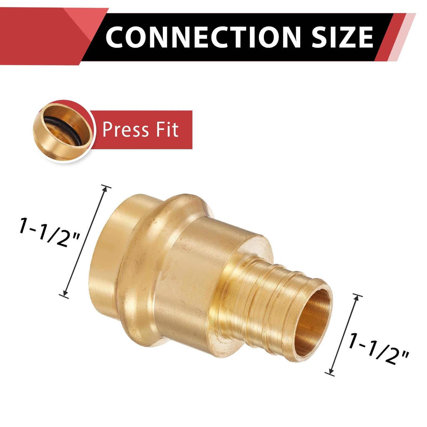 1-1/2" Press x 1-1/2" PEX Crimp Brass Adapter (Lead Free)