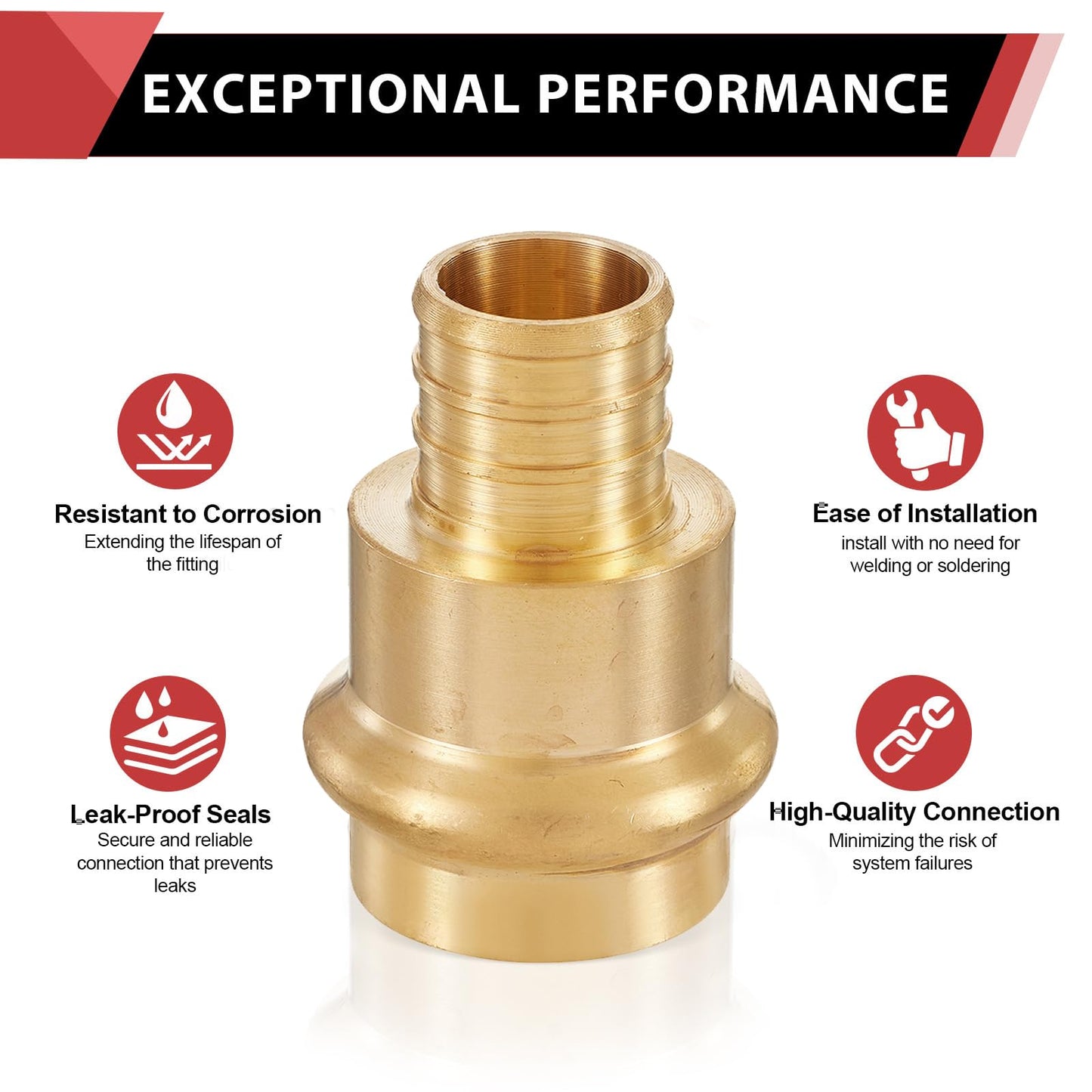 1-1/2" Press x 1-1/2" PEX Crimp Brass Adapter (Lead Free)