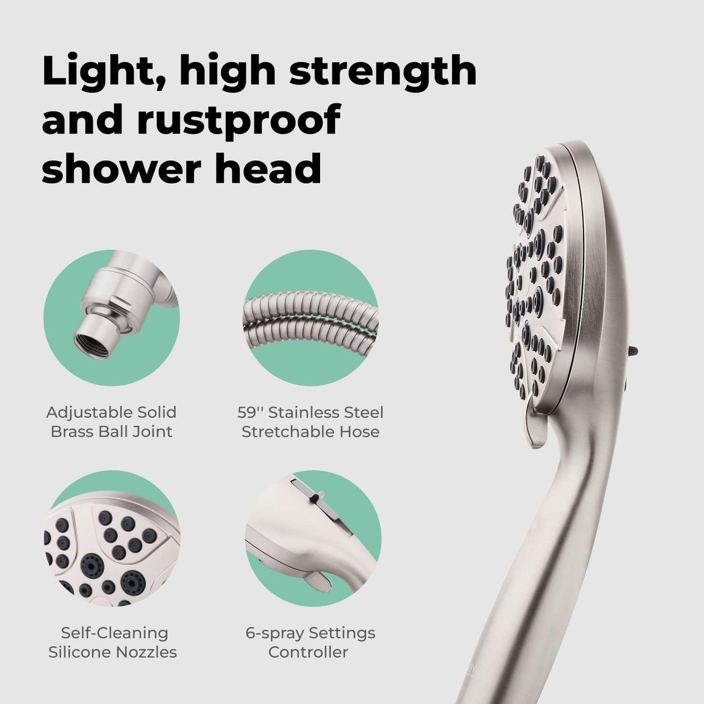 High Pressure Shower Head with Handheld   8 Spray Settings High Flow Removable Shower Head with Hose   Handheld Showerhead   57  Stainless Steel Shower Head Hose   Nickel