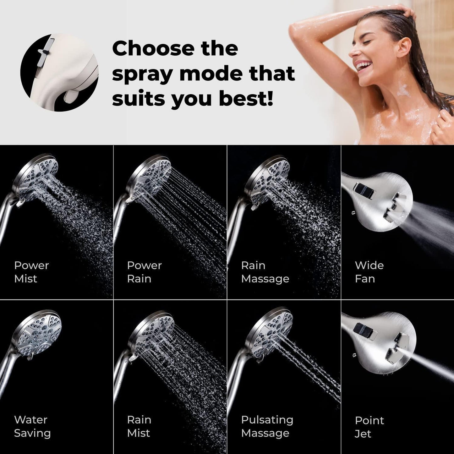 High Pressure Shower Head with Handheld   8 Spray Settings High Flow Removable Shower Head with Hose   Handheld Showerhead   57  Stainless Steel Shower Head Hose   Nickel