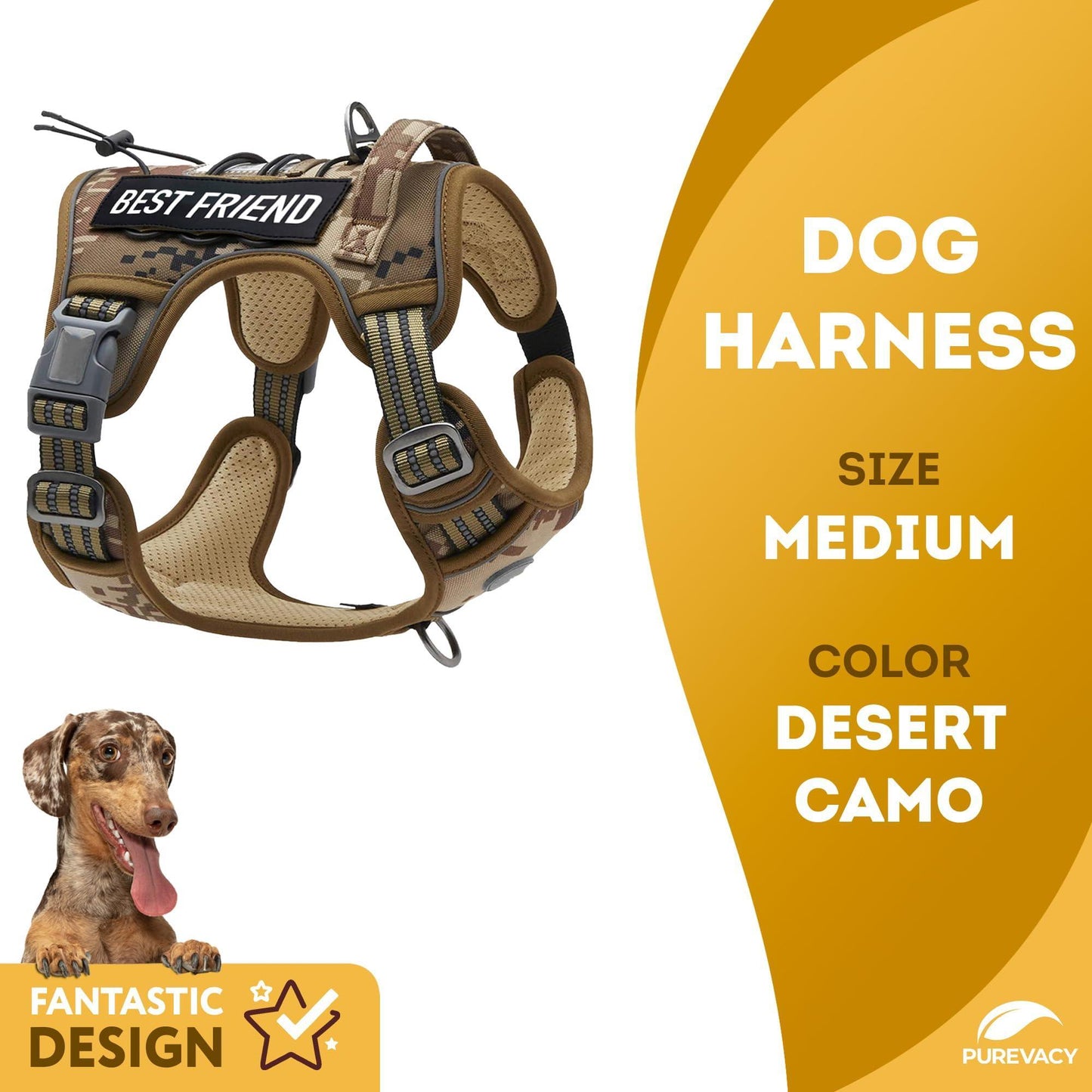 Tactical Dog Harness with Handle Medium. Desert Camouflage 900D Nylon Tactical Dog Vest Harness. No Pull Breathable Dog Tactical Harness with Adjustable Straps and Quick Release Buckles