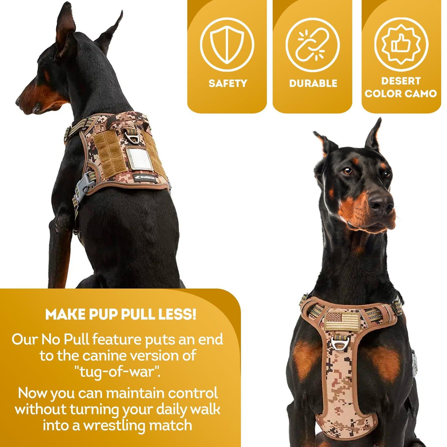 Tactical Dog Harness with Handle Medium. Desert Camouflage 900D Nylon Tactical Dog Vest Harness. No Pull Breathable Dog Tactical Harness with Adjustable Straps and Quick Release Buckles