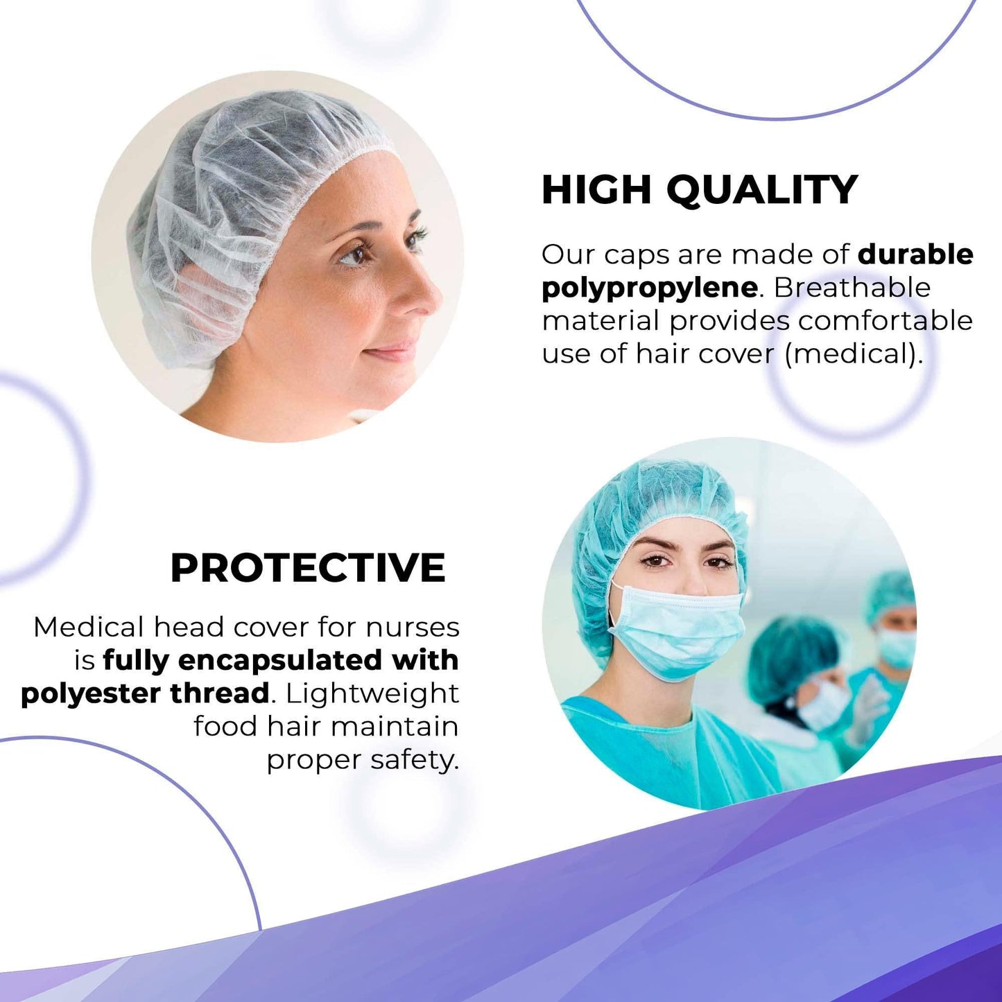 AMZ Medical Supply Surgical Bouffant Caps Disposable 24 Inch. 100 Pack Blue Polypropylene Disposable Hair Covers Medical. Breathable Disposable Caps Medical with Elastic Band for Food Service