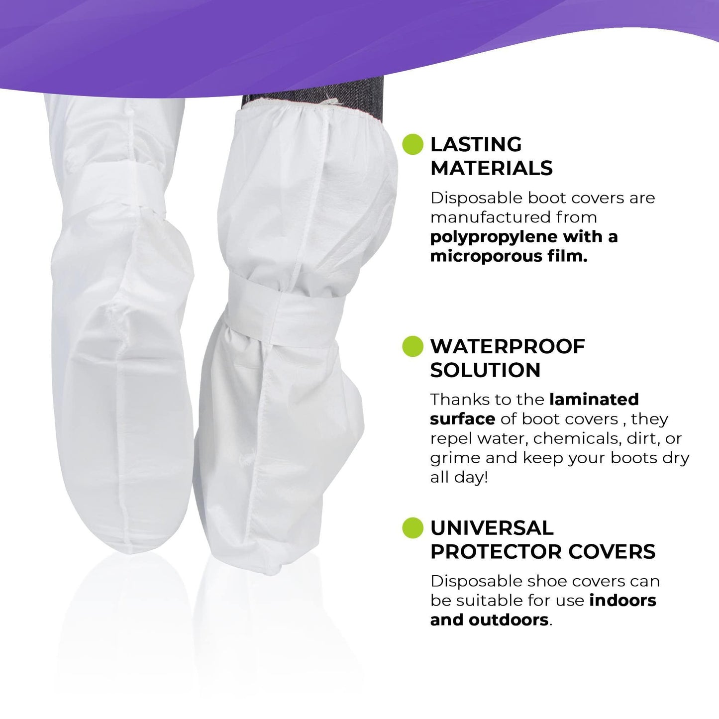 AMZ Medical Supply Waterproof Shoe Covers Non Slip 19'' X 15'' Pack of 10 White Disposable Foot Covers for Shoes SF Laminated Microporous Disposable Boot Covers with Elastic Band and Fixing Ties