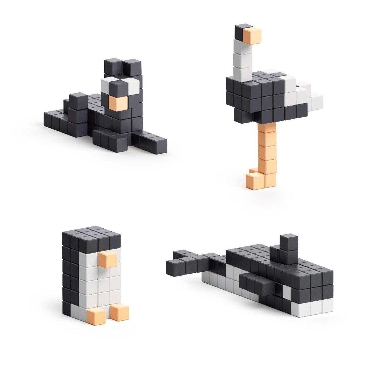 PIXIO Black & White Animals - 195 Magnetic Blocks in 4 Colors + Free App